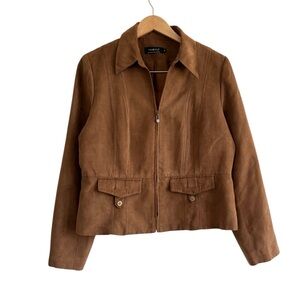 Cognac Brown Faux Suede Collared Jacket